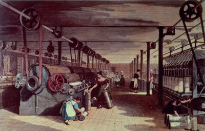 Interior of a Mill; Carding and Drawing by Unbekannt Unbekannt
